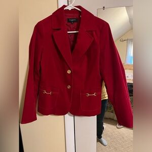Red corduroy blazer horse bit trim Talbots 8P